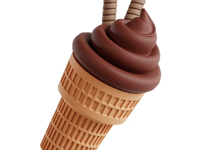 Delicious Chocolate Ice Cream In Golden Waffle Cone With Swirled Creamy Topping 3d model