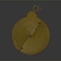 Golden Circular Decorative Item with Intricate Patterns and Double Ring Hanger Antique Style Ornamental Design