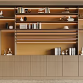 Modern Wooden Bookcase Design With Layered Shelves Books Decorative Items And Warm Lighting