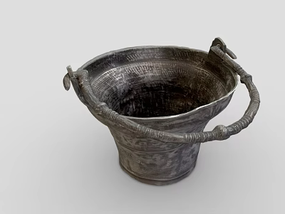 Vintage Metal Bucket With Textured Surface And Carved Handles For Daily Use 3d model