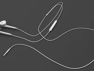 White Wired Headphones With Earbuds In line Control And Long Cable 3d model