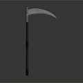 Traditional Handheld Scythe Featuring Sharp Curved Blade And Long Wooden Handle