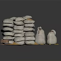 Stacks of White Grain Sacks With Spilled Grains Small Bags And Yellow Bananas