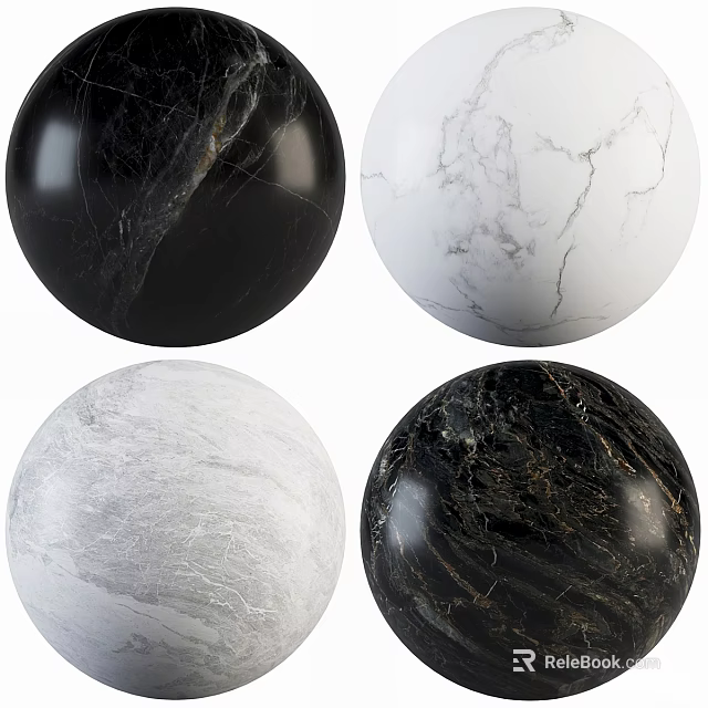Varied Color Marble Sphere Components With Natural Vein Textures In Black White Gray 3d model 