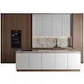 Modern Kitchen Interior With Marble Countertop White Wooden Cabinets Appliances Sink And Faucet