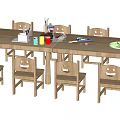 Wooden Kids Activity Table with Smiley Chairs and Art Supplies for Playroom