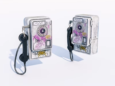 Vintage Public Payphone With Colorful Graffiti Art Retro Digital Gadget Design 3d model