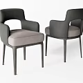 Modern Dining Chairs with Black Frame Light Gray Upholstered Seats and Armrests 3d model