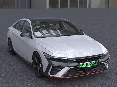 White And Black Sporty Electric Sedan With Red Front Accents 3d model