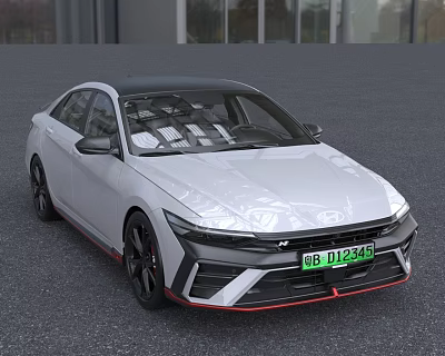 White And Black Sporty Electric Sedan With Red Front Accents 3d model