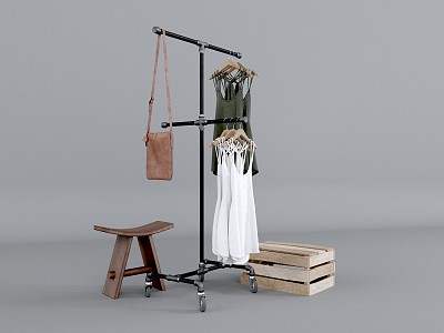 Modern Hanger Decoration Stool Wooden Frame dress 3d model