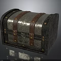 Vintage Decorative Chest With Ornate Metal Surface Leather Straps And Rivets