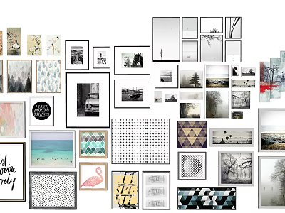 Diverse Framed Wall Art Collection with Modern Vintage and Scenic Paintings for Home Interior 3d model