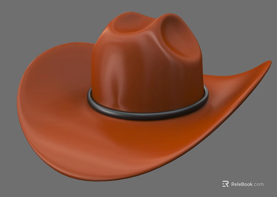 Classic Orange Wide Brim Cowboy Hat With Black Band Design 3d model 