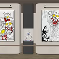 Abstract Paintings Featuring Glowing Eyes Characters On Wall With Display Cabinet Model 3d model