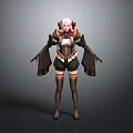 3D Female Character Model With Red White Hair Decorative Armor Black Shorts And Fishnet Stockings