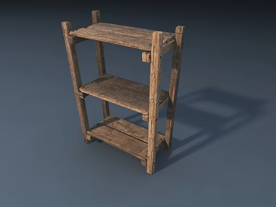 Natural Wooden Three Tiered Open Storage Shelf With Simple Design And Home Organization 3d model
