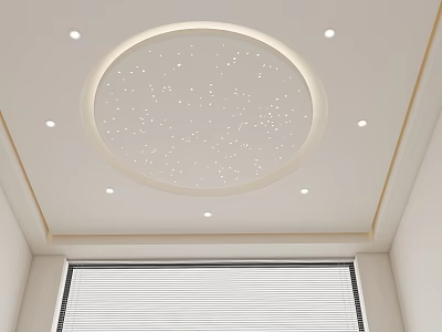 Modern Circular Ceiling Design With Starry Points LED Strip And Recessed Lights 3d model