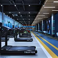 Modern Fitness Gym With Trotter Treadmills Track Lines And Large Screens