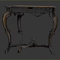 Vintage Wooden Table With Decorative Patterned Top And Ornate Carved Legs