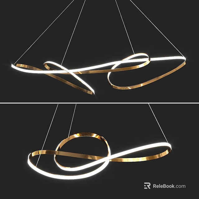 Modern Artistic Gold Curved Ring Pendant Light With LED Light Strips Design 3d model 