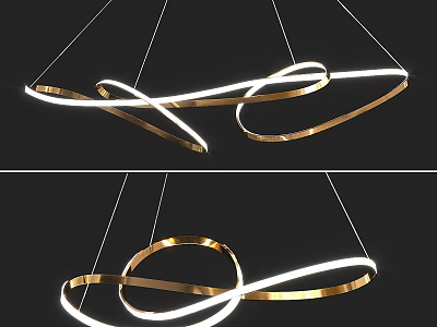 Modern Artistic Gold Curved Ring Pendant Light With LED Light Strips Design 3d model