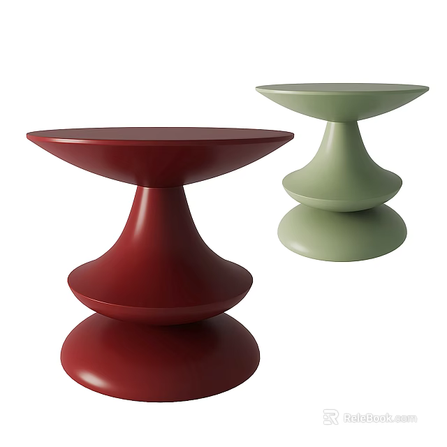 Two Red And Green Modern Side Tables With Layered Stacked Round Base Design 3d model
