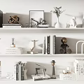 Modern Decorative Ornament Set On Shelves With Books Plants And Sculptures