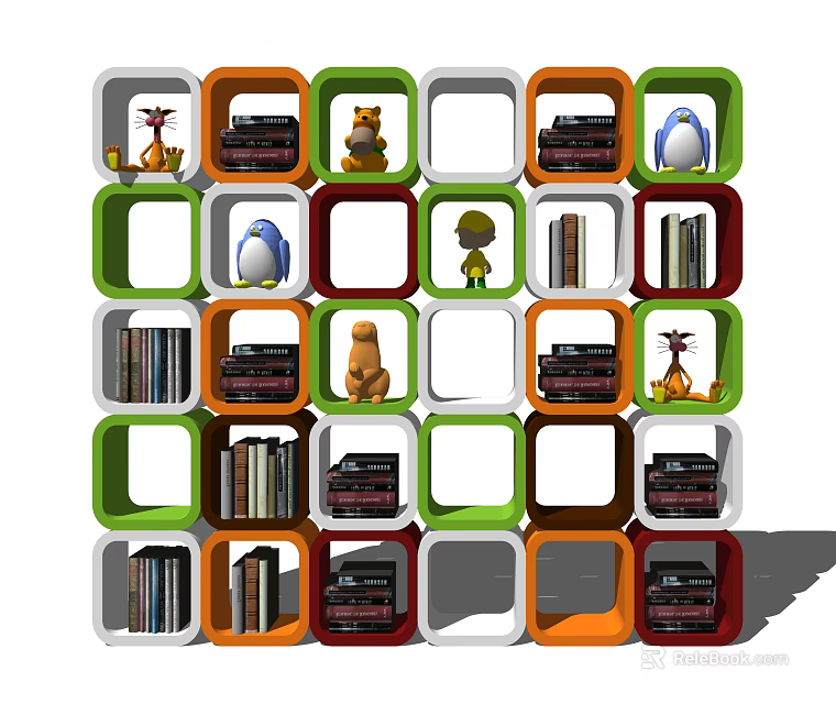 Colorful Cube Shelf Unit With Books Small Decor Items In Various Colored Compartments 3d model