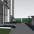 Modern Residential Entrance Gate With High Rise Buildings Greenery And Steps