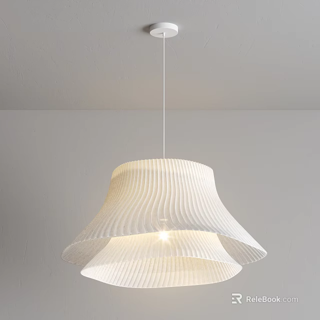 Modern White Pleated Pendant Light With Double Layer Lampshade For Interior 3d model 