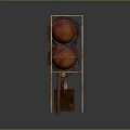 Two Rusted Gas Cylinders on Metal Stand with Red Pipes and Gauge Device