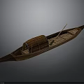 Traditional Brown Wooden Boat As Water Transportation With Round Cover And Wooden Paddle