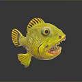 Aquatic Animal Yellow Striped Fish With Large Eyes Open Mouth And Sharp Teeth
