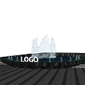 Outdoor Round Fountain with Water Jets and Striped Pavement and LOGO in Front