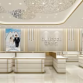 Modern Jewelry Store Interior With Golden Decor Glass Facade And Display Counters