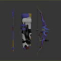 Decorative Fantasy Weapons Set With Blue Bow Purple Spear And Ornate Quiver Design