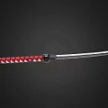 Traditional Samurai Sword With Curved Blade And Red White Diamond Pattern Handle 3d model