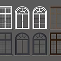 Casement Windows In Various Colors And Frame Styles With Arched Top And Glass Panes