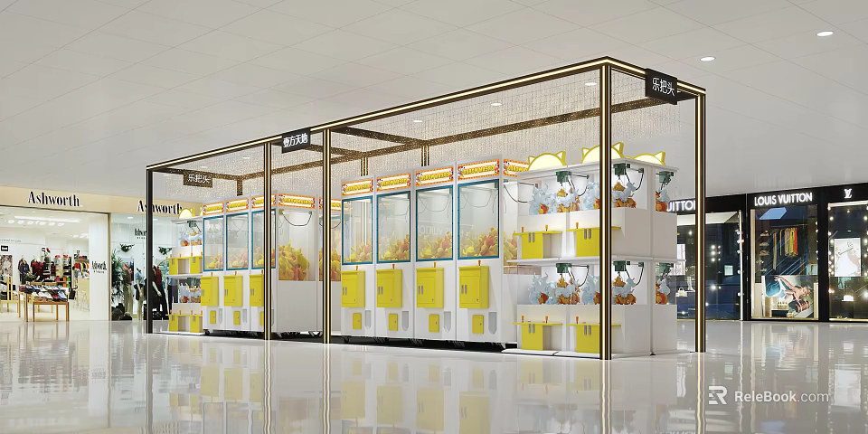 Amusement Park Claw Machine Zone With Bright Setup 3d model 