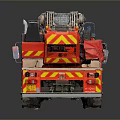 Red Fire Truck With Extended Ladder And Emergency Equipment On