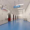 Sterile Cleanroom Corridor With Blue Floor White Walls And Industrial Equipment