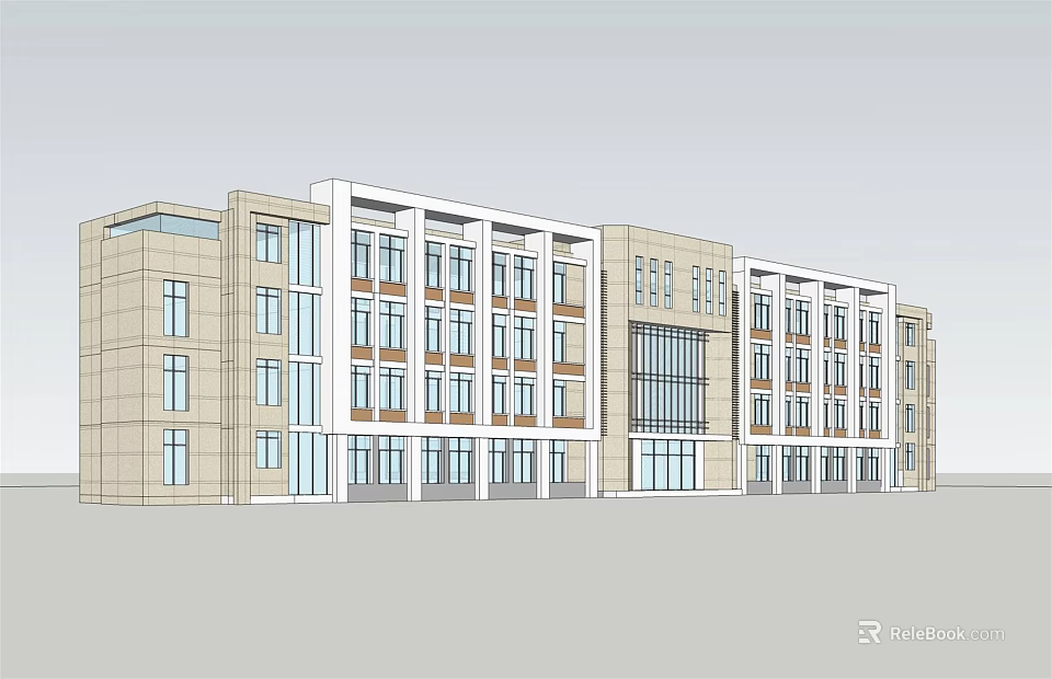 Modern Multi Storey Office Building With Stone Facade And Large Windows 3d model