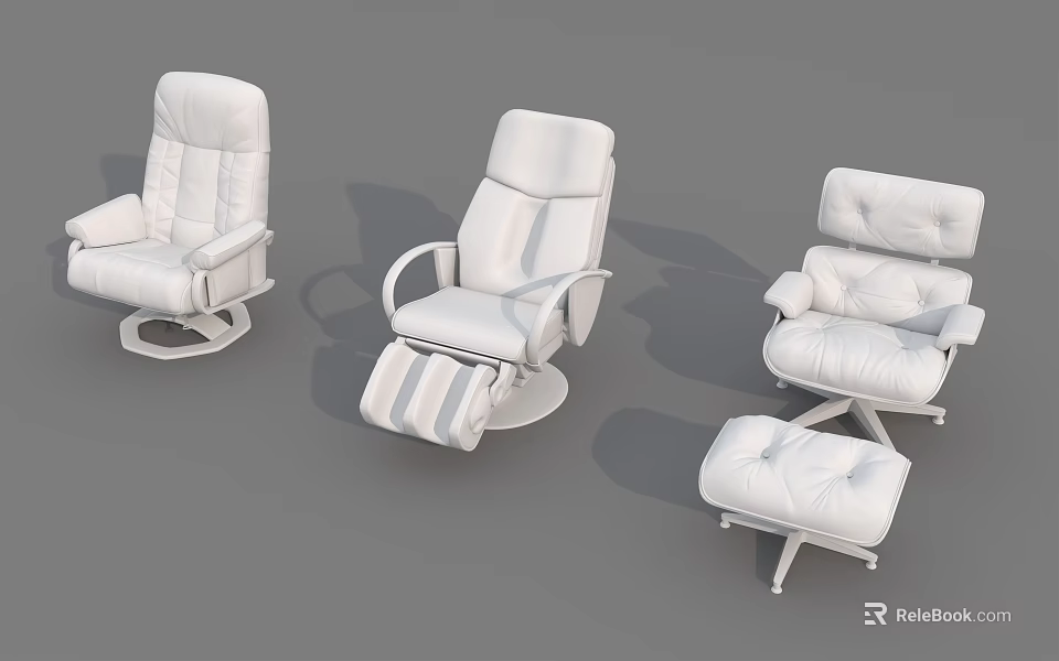 White Leather Single Sofa In Various Styles With Ottoman And Modern Design 3d model 