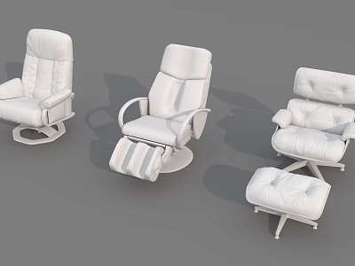 White Leather Single Sofa In Various Styles With Ottoman And Modern Design 3d model