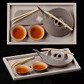 Traditional Tea Set with Bamboo Handle Teapot Two Tea Bowls and Wooden Tray
