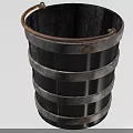 Vintage Black Wooden Bucket With Rustic Metal Hoops And Wooden Staves