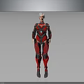 Futuristic 3D Rendered Female Character in Red and Black Mechanical Armor with Detailed Design