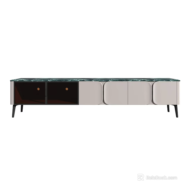 Modern TV Stand With Marble Top And Two Tone Cabinet Doors 3d model 