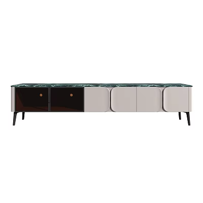 Modern TV Stand With Marble Top And Two Tone Cabinet Doors 3d model